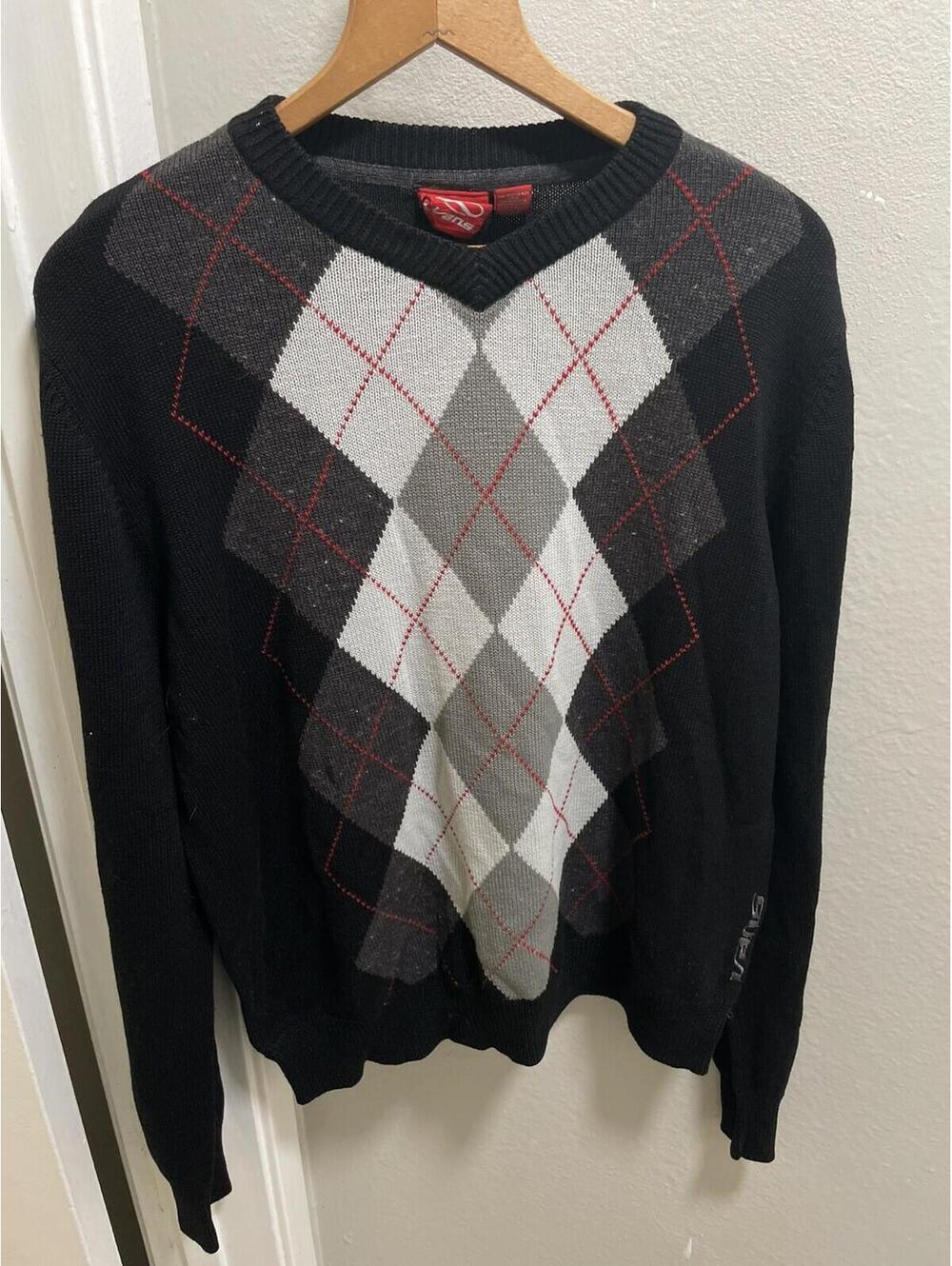 VTG Vans Y2K Argyle V-Neck Sweater Wool Blend Men's Sz M